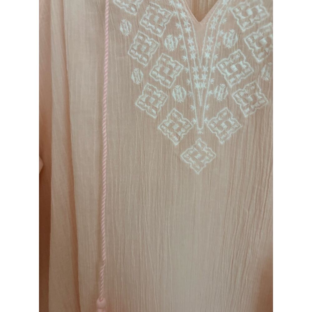 NWT Old Navy Pink Gauze Embroidered Tunic Dress Tassel Long Sleeve XL Boho Chic - Picture 3 of 8